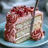 Beautiful three-layer vanilla cake frosted with silky pink ombre buttercream and delicate edible flower decorations.