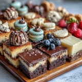 A vibrant graduation dessert board with mini brownies, lemon bars, and colorful cake slices for sharing.