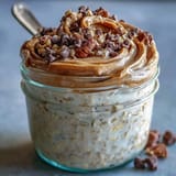 Healthy Protein Cookie Dough Overnight Oats, perfectly chilled, boasting creamy texture and sweet cookie dough flavor.