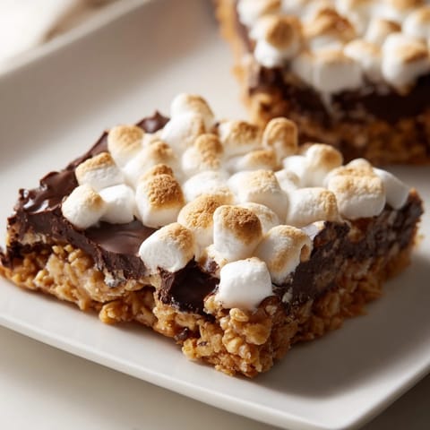 Gooey Smores Bars: A delightful dessert with a buttery graham crust, melted chocolate, and toasted marshmallows.