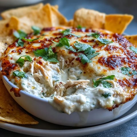 Warm Cilantro and Lime Chicken With Scoops served in a baking dish with a bowl of tortilla scoops on the side.
