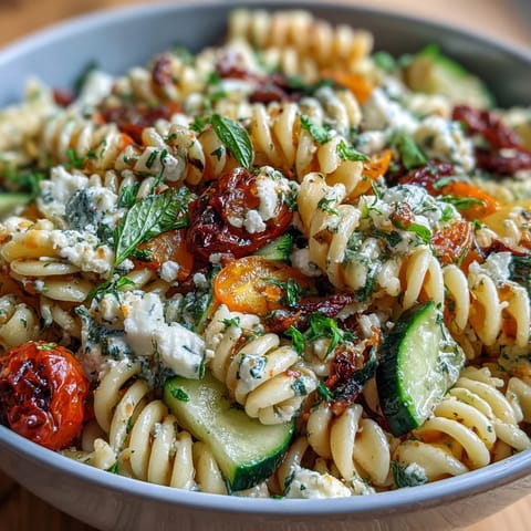 Vibrant Easy Picnic Pasta Salad with Italian Dressing, featuring colorful rotini, fresh vegetables, and mozzarella pearls.