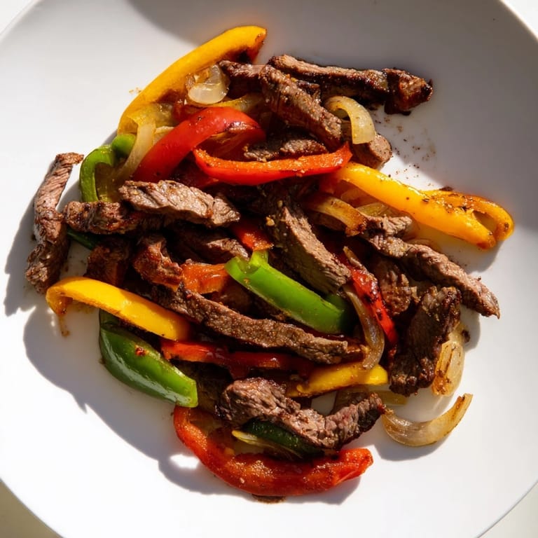 Delicious, smoky steak fajitas with onions and peppers, perfect for a flavorful, easy dinner.