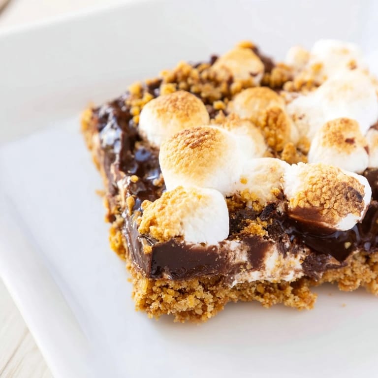 Warm Smores Bars fresh from the oven, featuring a golden marshmallow topping and melted chocolate.