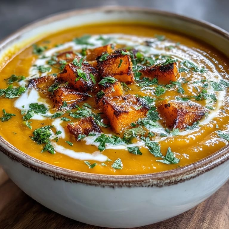 Roasted butternut squash cubes in a pot with spices for the Butternut Squash and Lentil Soup.