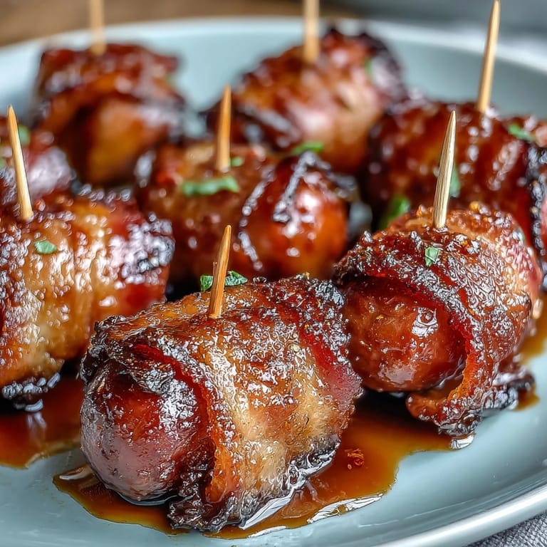 Appetizer spread featuring Bacon-Wrapped Smokies arranged on a baking sheet, ready to serve at a game day party or holiday gathering.