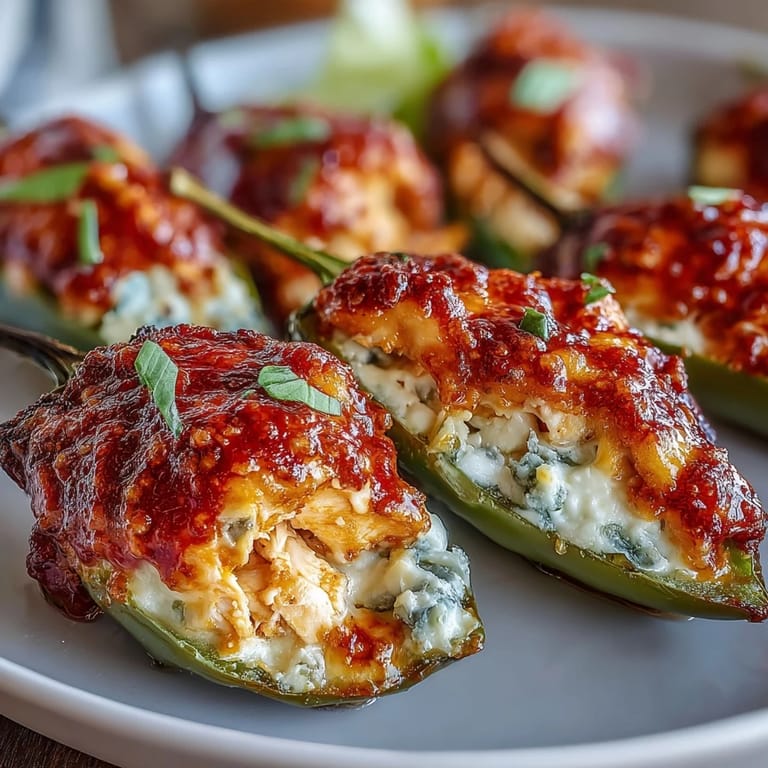 Freshly prepared Buffalo Wing Poppers garnished with green chives and crumbled blue cheese on a wooden board.