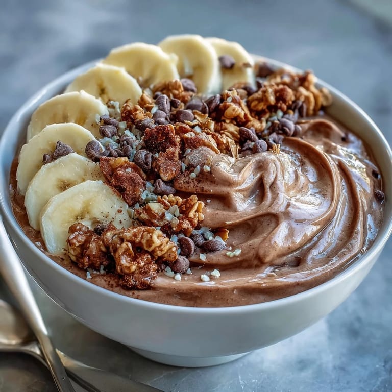 Two vibrant Chunky Monkey smoothie bowls topped with fresh banana slices and crunchy granola.