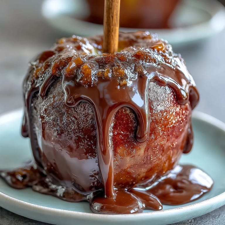 Classic red candy apples shine with smooth shell and creamy white chocolate drizzle.  