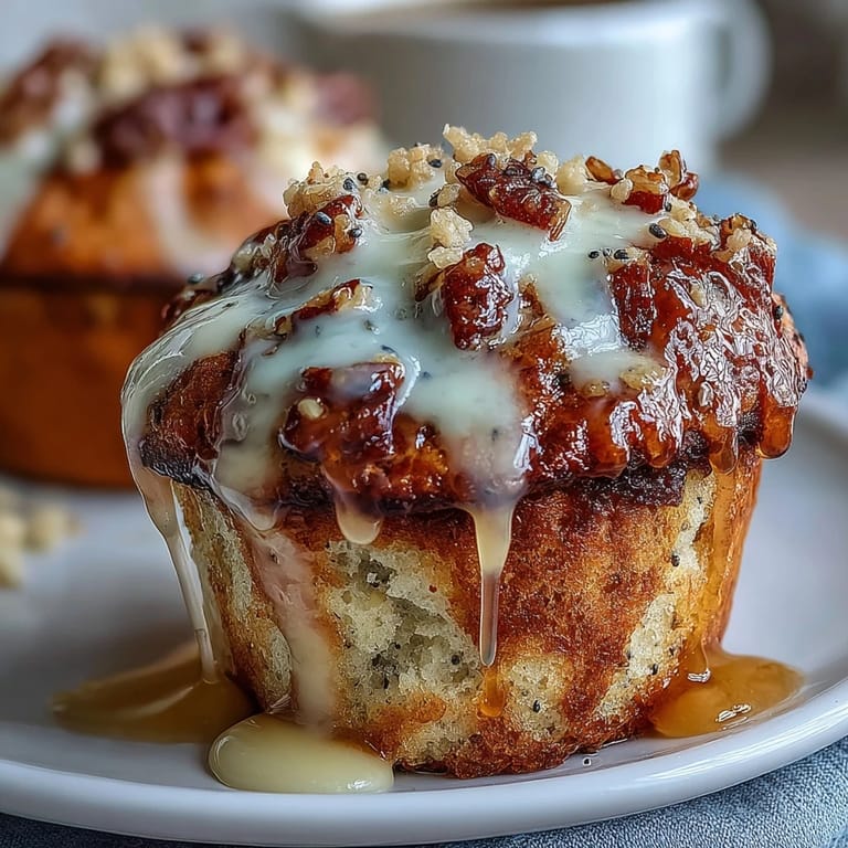 Zesty lemon muffins studded with crunchy poppy seeds, topped with a sweet glaze, perfect for breakfast or a delightful brunch treat.