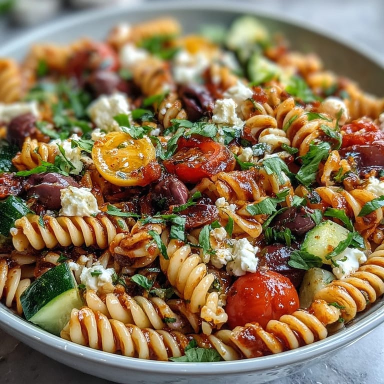 Hearty Easy Picnic Pasta Salad with Italian Dressing, packed with cherry tomatoes, olives, and creamy mozzarella for a perfect side dish.
