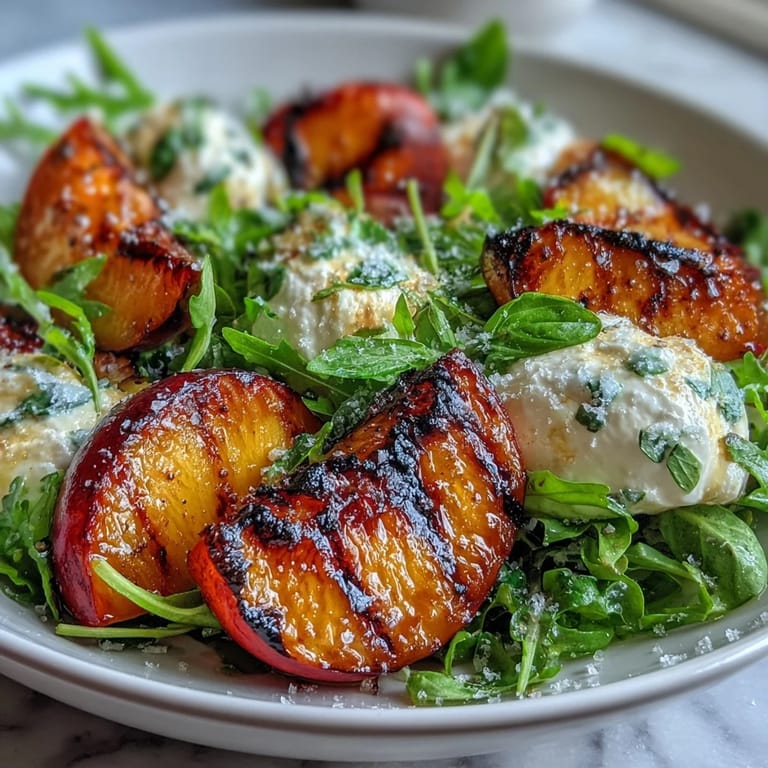 Juicy grilled peaches and luscious burrata cheese create a stunning, honey-kissed salad that's as delicious as it is beautiful.