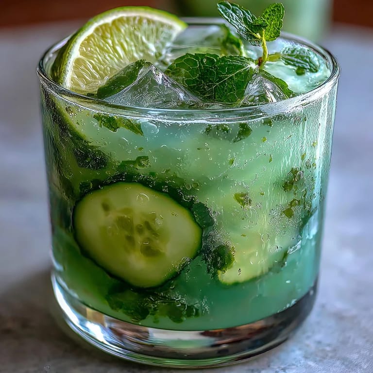 Bright, chilled Green Detox Cucumber Mint Agua Fresca served with mint and lime slices.
