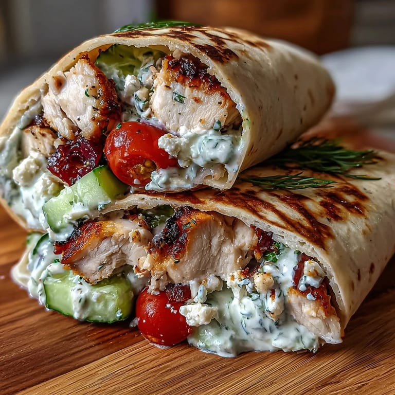 Delicious Tzatziki Chicken Wraps ready to be enjoyed for a light lunch.