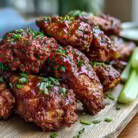 Golden-brown Fried Chicken Wings tossed in Buffalo sauce, served with crisp celery sticks and blue cheese dip.
