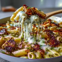 One-Pot Cheesy Pasta Bake with golden melted cheese and bubbling tomato sauce.