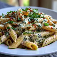 A creamy pea and ricotta pasta dish with fresh mint, perfect for a light vegetarian meal.  