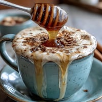 Creamy dandelion tea latte with oat milk and honey, topped with a sprinkle of cinnamon for a warm, cozy beverage.