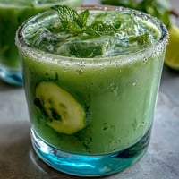 Vibrant Green Detox Cucumber Mint Agua Fresca with lime garnish, a cooling summer drink.